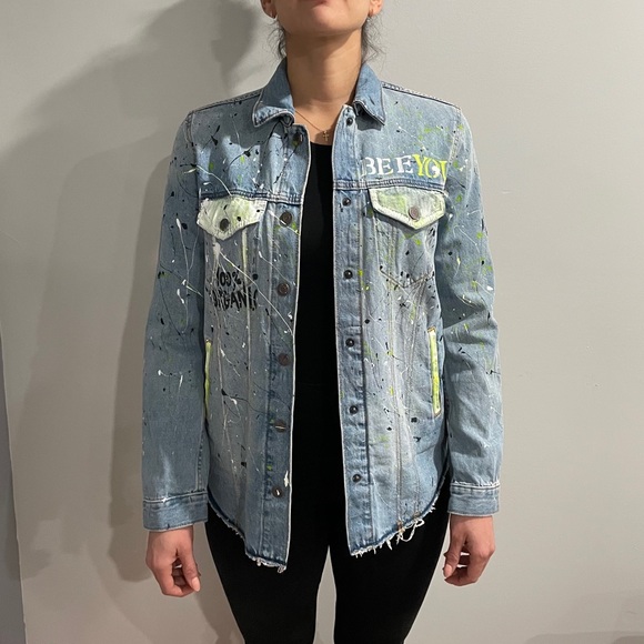 Original HAND PAINTED denim shirt jacket - Picture 7 of 13